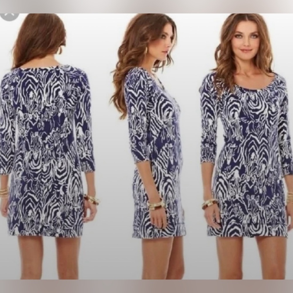 Lilly Pulitzer Medium Navy Blue & White Preston Zebra Dress